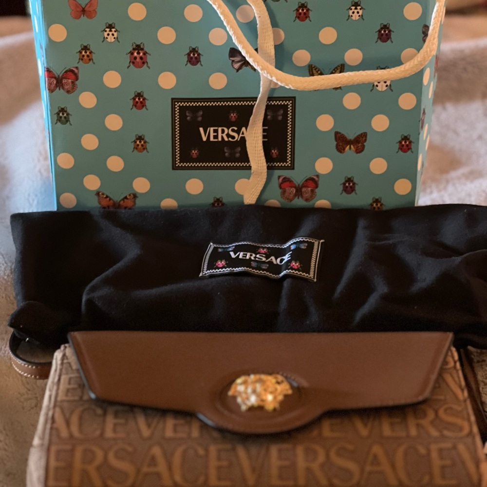 Versace Gold and Brown Crossbody Bag